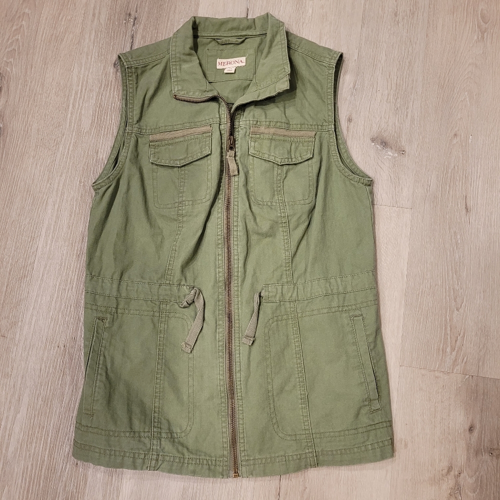 Merona Olive Green Zip Front Utility Vest Size XS